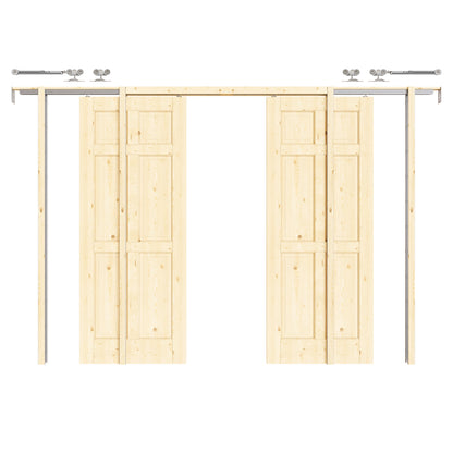 CRUTOP 6-Panel Solid Pine Wood Panel Pocket Door, Pine Wood Interior Sliding Doors with Hardware Kit & Soft Close & Frame, Solid Pine Wood & Unfinished Paintable Surface