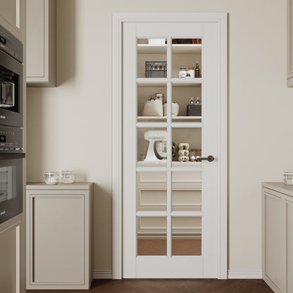 CRUTOP 10-Lite Clear Glass Interior Slab Door, White Prefinished Door with/without Prehung Kit, Paintable
