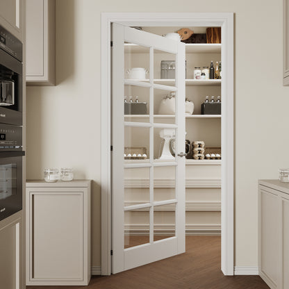 CRUTOP 10-Lite Clear Glass Interior Slab Door, White Prefinished Door with/without Prehung Kit, Paintable