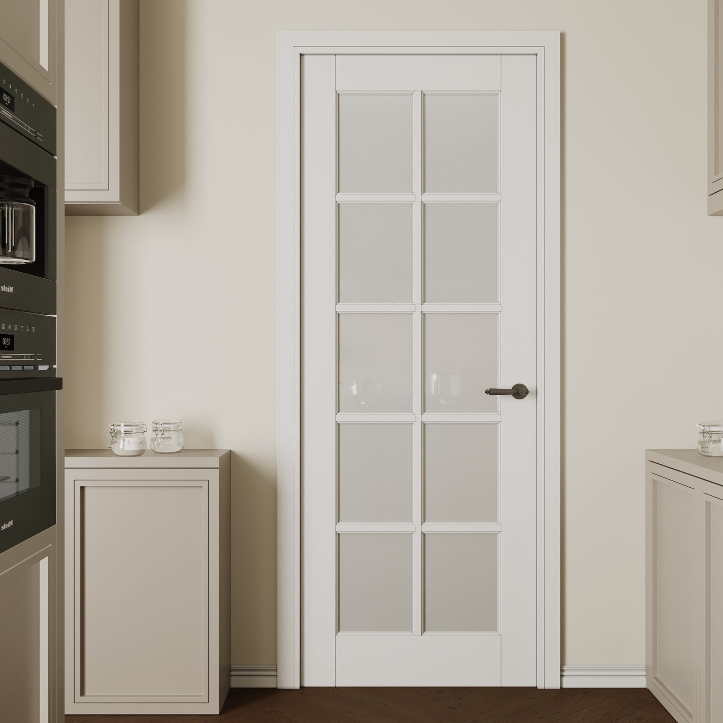 CRUTOP 10-Lite Frosted Glass Interior Slab Door, White Prefinished Door with/without Prehung Kit, Paintable