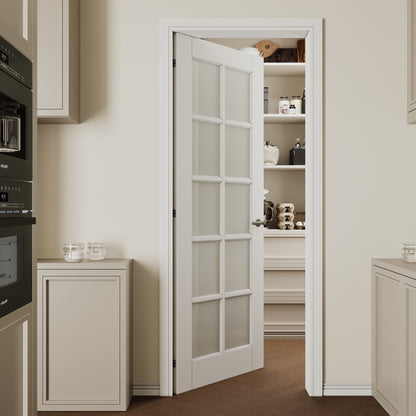 CRUTOP 10-Lite Frosted Glass Interior Slab Door, White Prefinished Door with/without Prehung Kit, Paintable