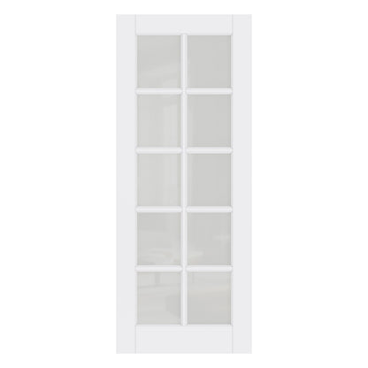 CRUTOP 10-Lite Frosted Glass Interior Slab Door, White Prefinished Door with/without Prehung Kit, Paintable