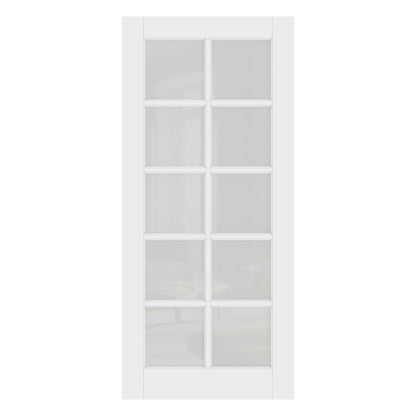 CRUTOP 10-Lite Frosted Glass Interior Slab Door, White Prefinished Door with/without Prehung Kit, Paintable