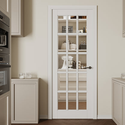 CRUTOP 15-Lite Clear Glass Interior Slab Door, White Prefinished Door with/without Prehung Kit, Paintable