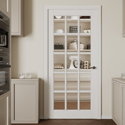 CRUTOP 15-Lite Clear Glass Interior Slab Door, White Prefinished Door with/without Prehung Kit, Paintable