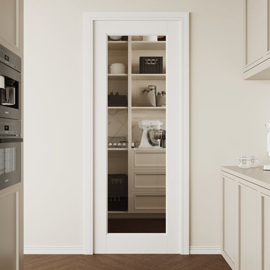 CRUTOP 1-Lite Clear Glass Interior Slab Door, White Prefinished Door with/without Prehung Kit, Paintable