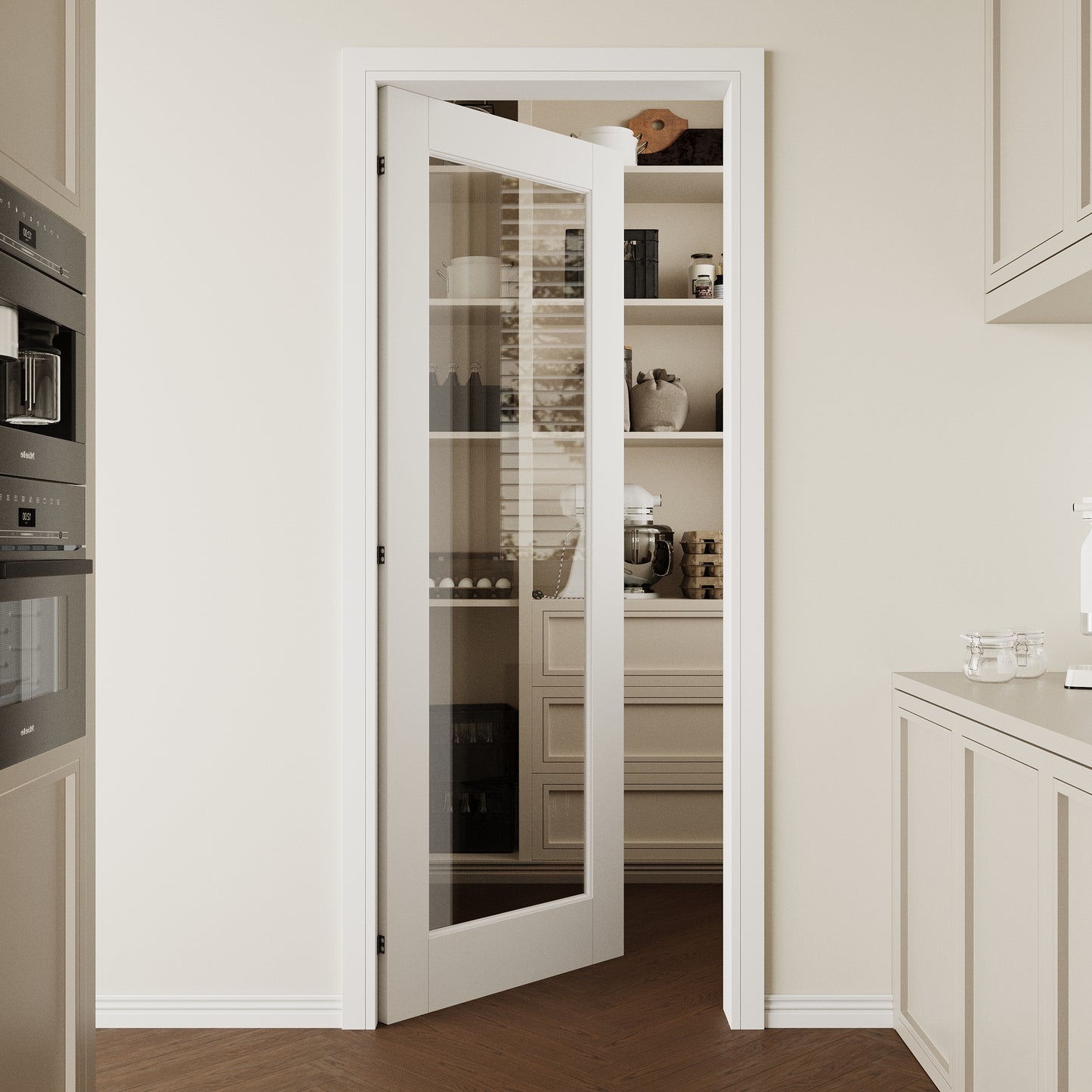 CRUTOP 1-Lite Clear Glass Interior Slab Door, White Prefinished Door with/without Prehung Kit, Paintable