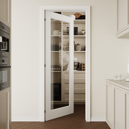 CRUTOP 1-Lite Clear Glass Interior Slab Door, White Prefinished Door with/without Prehung Kit, Paintable
