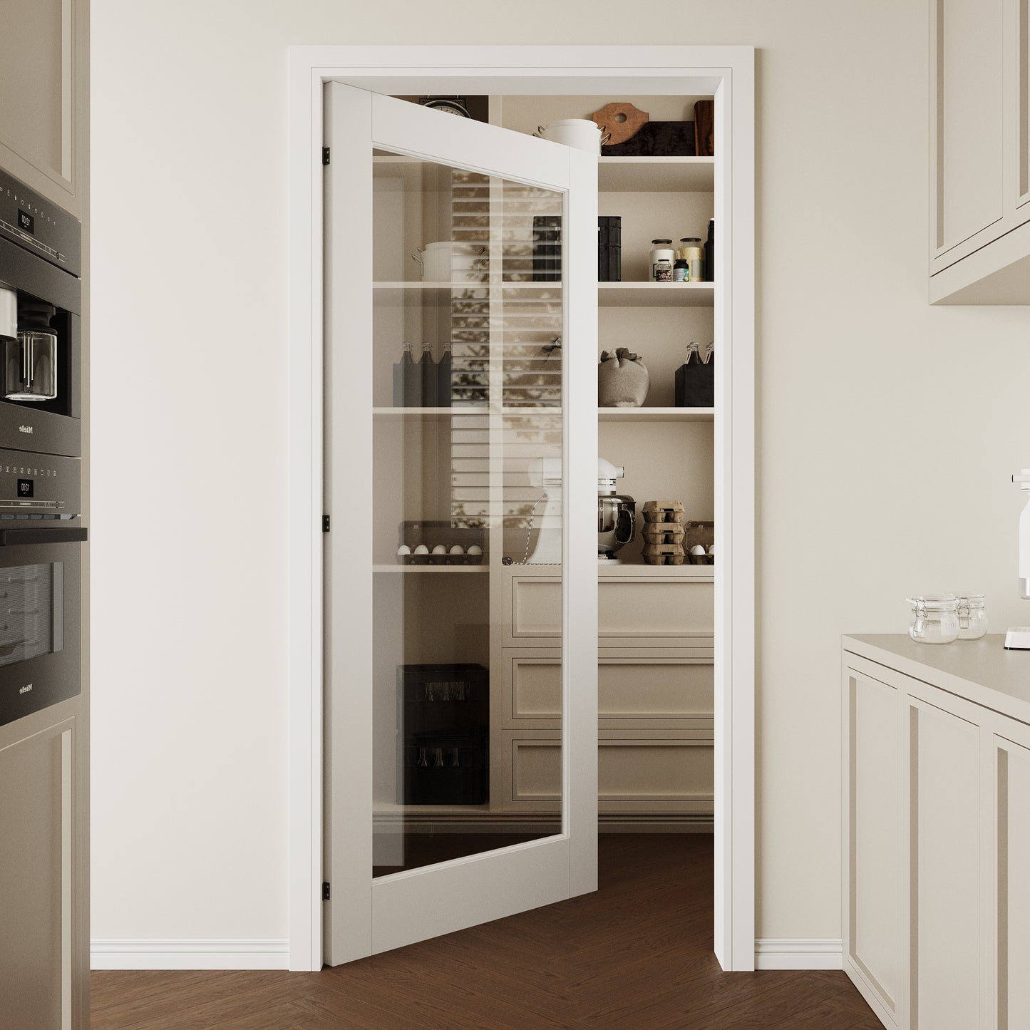CRUTOP 1-Lite Clear Glass Interior Slab Door, White Prefinished Door with/without Prehung Kit, Paintable