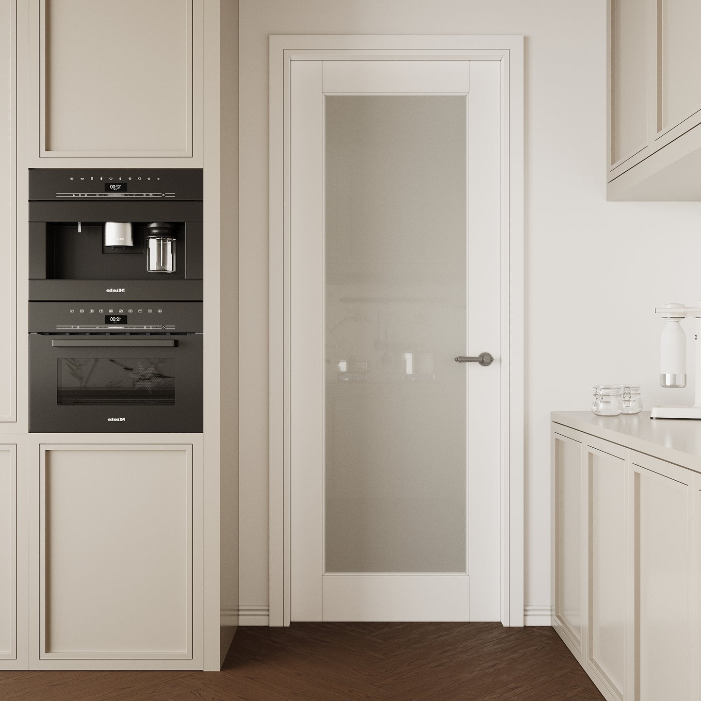 CRUTOP 1-Lite Frosted Glass Interior Slab Door, White Prefinished Door with/without Prehung Kit, Paintable
