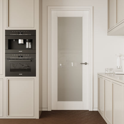 CRUTOP 1-Lite Frosted Glass Interior Slab Door, White Prefinished Door with/without Prehung Kit, Paintable