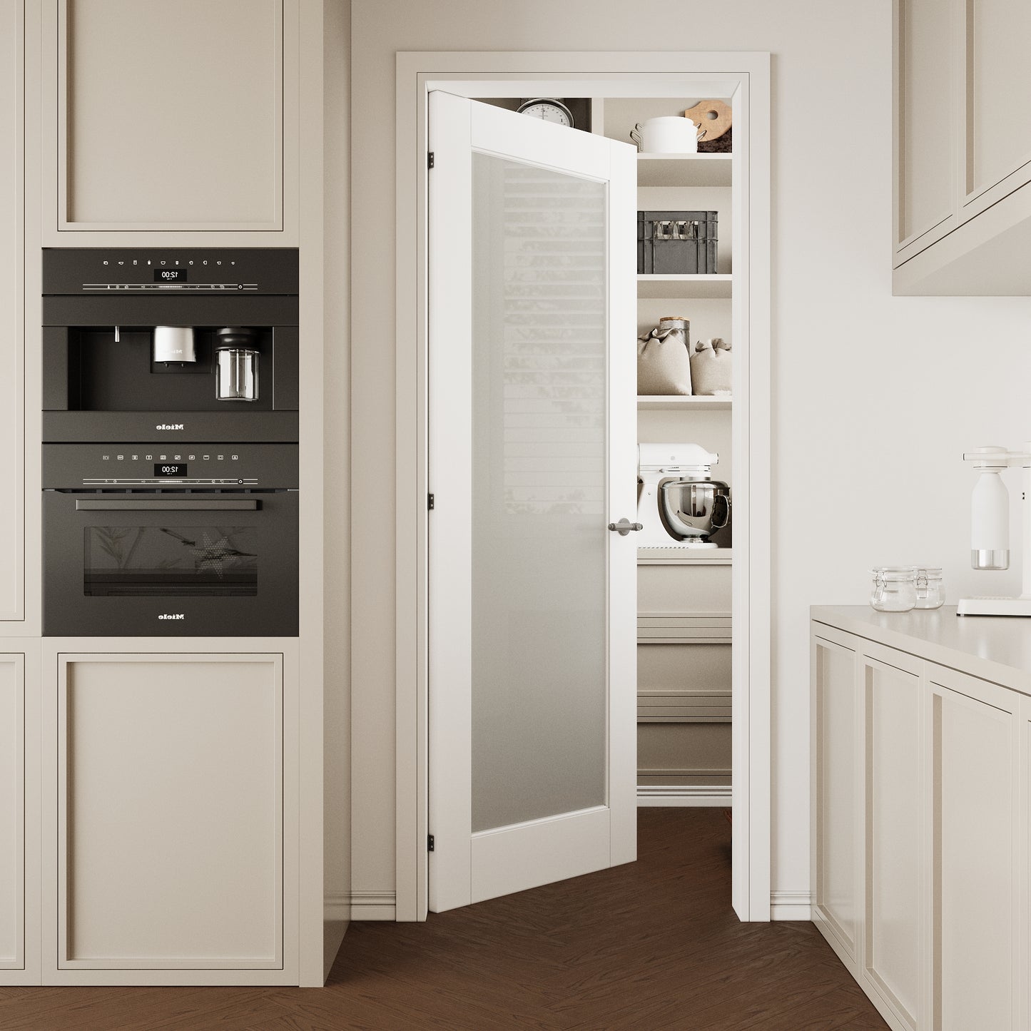 CRUTOP 1-Lite Frosted Glass Interior Slab Door, White Prefinished Door with/without Prehung Kit, Paintable