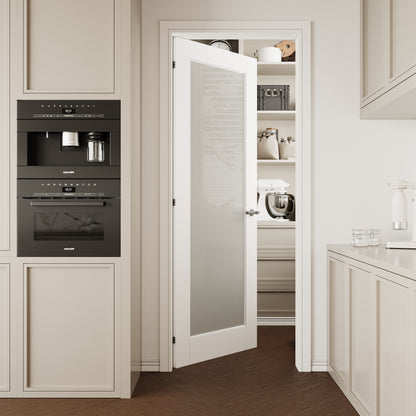 CRUTOP 1-Lite Frosted Glass Interior Slab Door, White Prefinished Door with/without Prehung Kit, Paintable