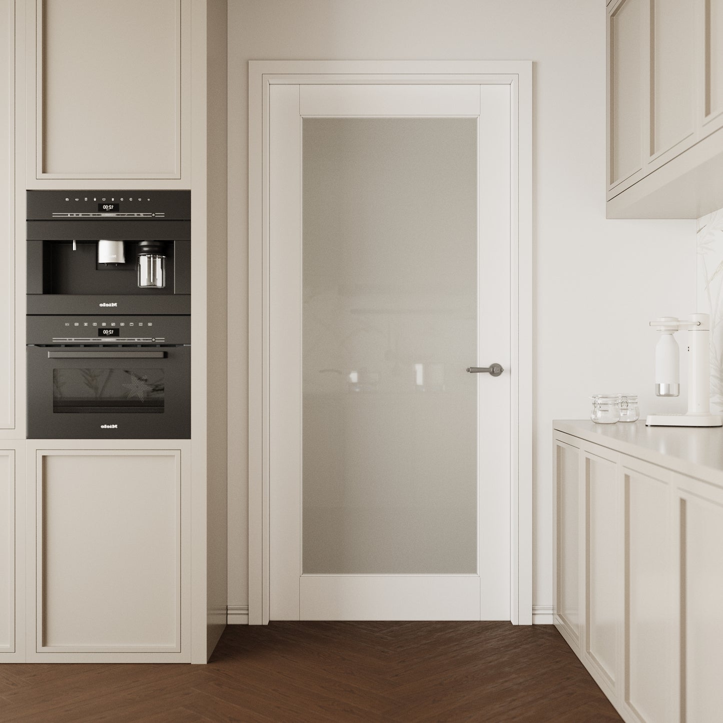 CRUTOP 1-Lite Frosted Glass Interior Slab Door, White Prefinished Door with/without Prehung Kit, Paintable