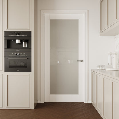 CRUTOP 1-Lite Frosted Glass Interior Slab Door, White Prefinished Door with/without Prehung Kit, Paintable