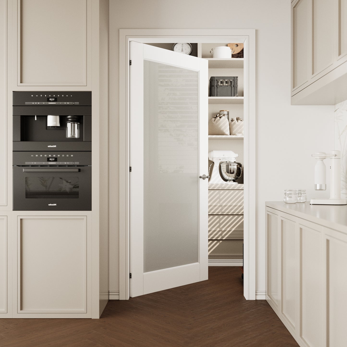 CRUTOP 1-Lite Frosted Glass Interior Slab Door, White Prefinished Door with/without Prehung Kit, Paintable