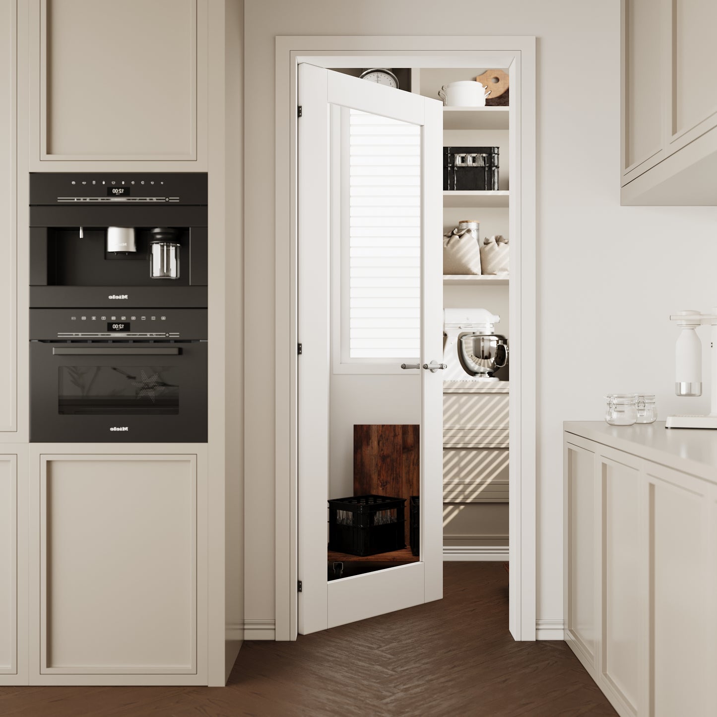 CRUTOP 1-Lite One Side Mirror Interior Slab Door, White Prefinished Door with/without Prehung Kit, Paintable