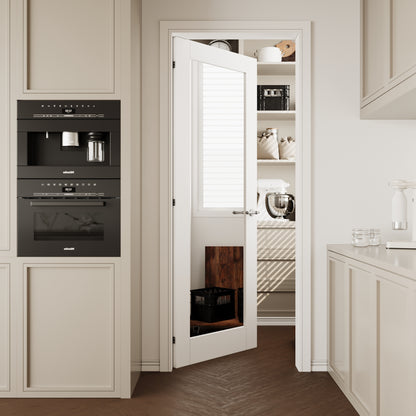 CRUTOP 1-Lite One Side Mirror Interior Slab Door, White Prefinished Door with/without Prehung Kit, Paintable