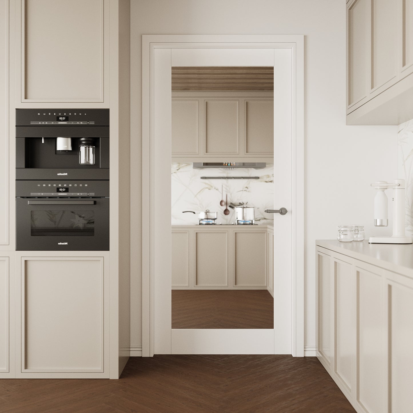 CRUTOP 1-Lite One Side Mirror Interior Slab Door, White Prefinished Door with/without Prehung Kit, Paintable