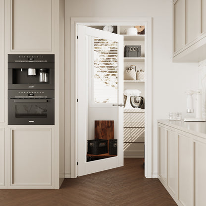 CRUTOP 1-Lite One Side Mirror Interior Slab Door, White Prefinished Door with/without Prehung Kit, Paintable