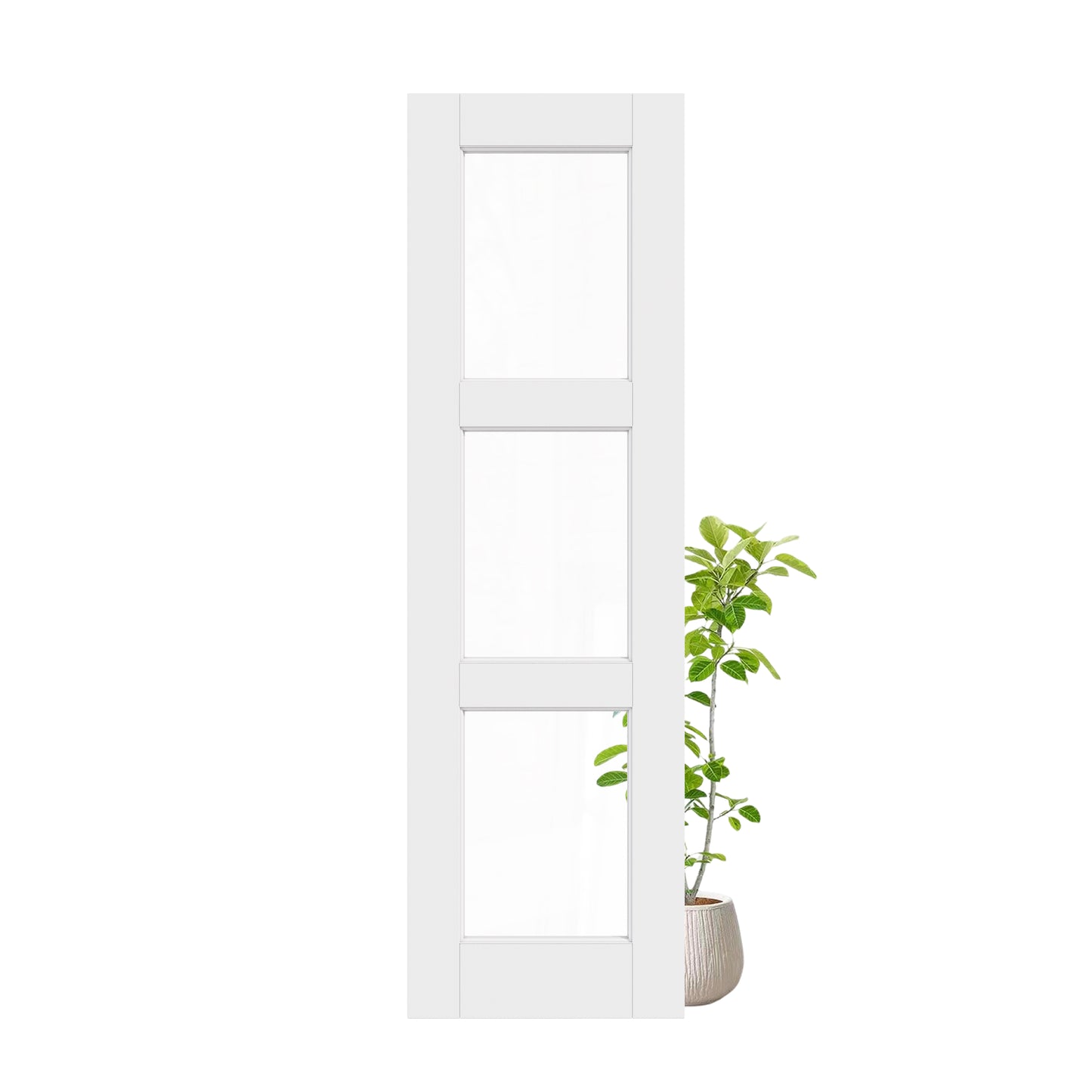 CRUTOP 3-Lite Clear Glass Interior Slab Door, White Prefinished Door with/without Prehung Kit, Paintable