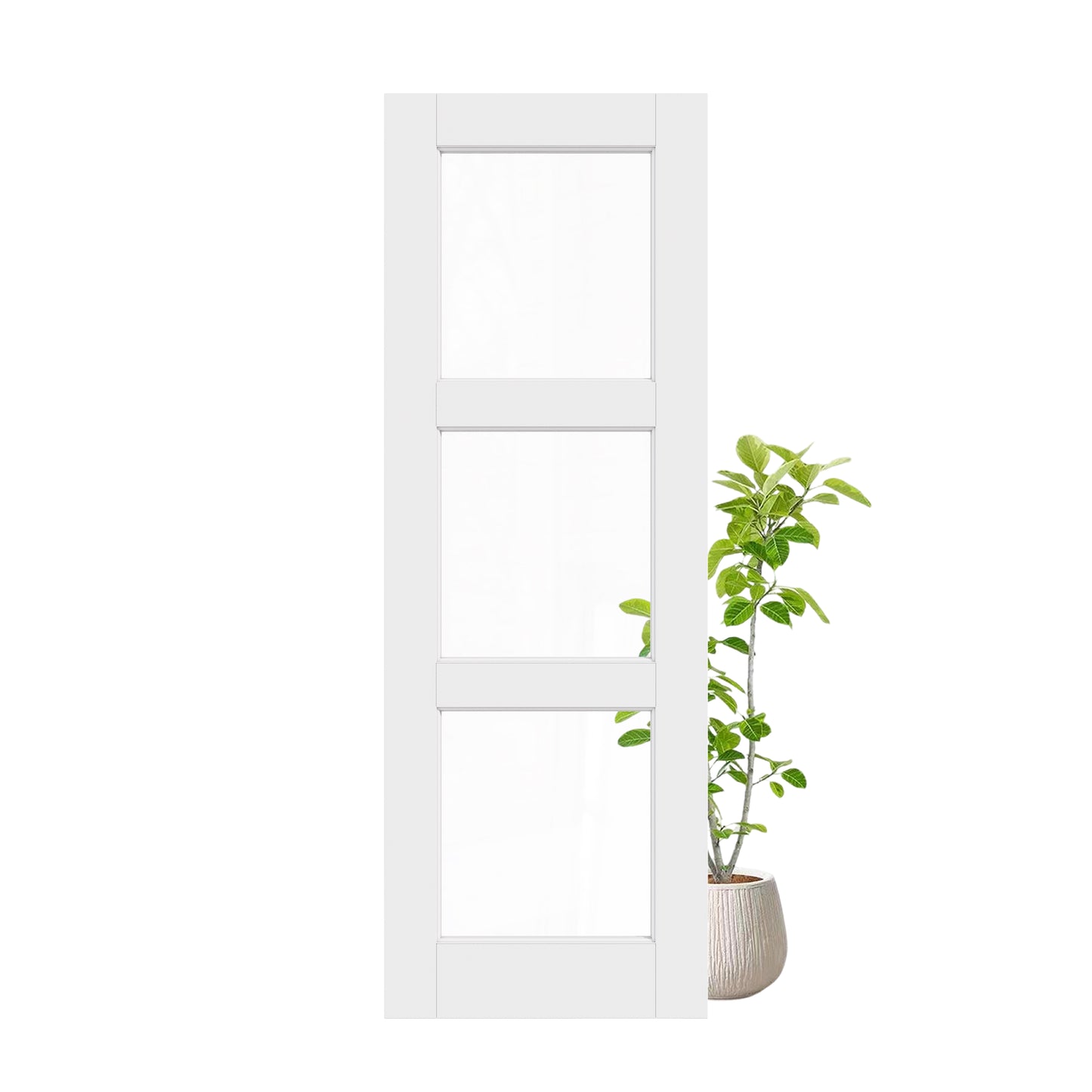 CRUTOP 3-Lite Clear Glass Interior Slab Door, White Prefinished Door with/without Prehung Kit, Paintable