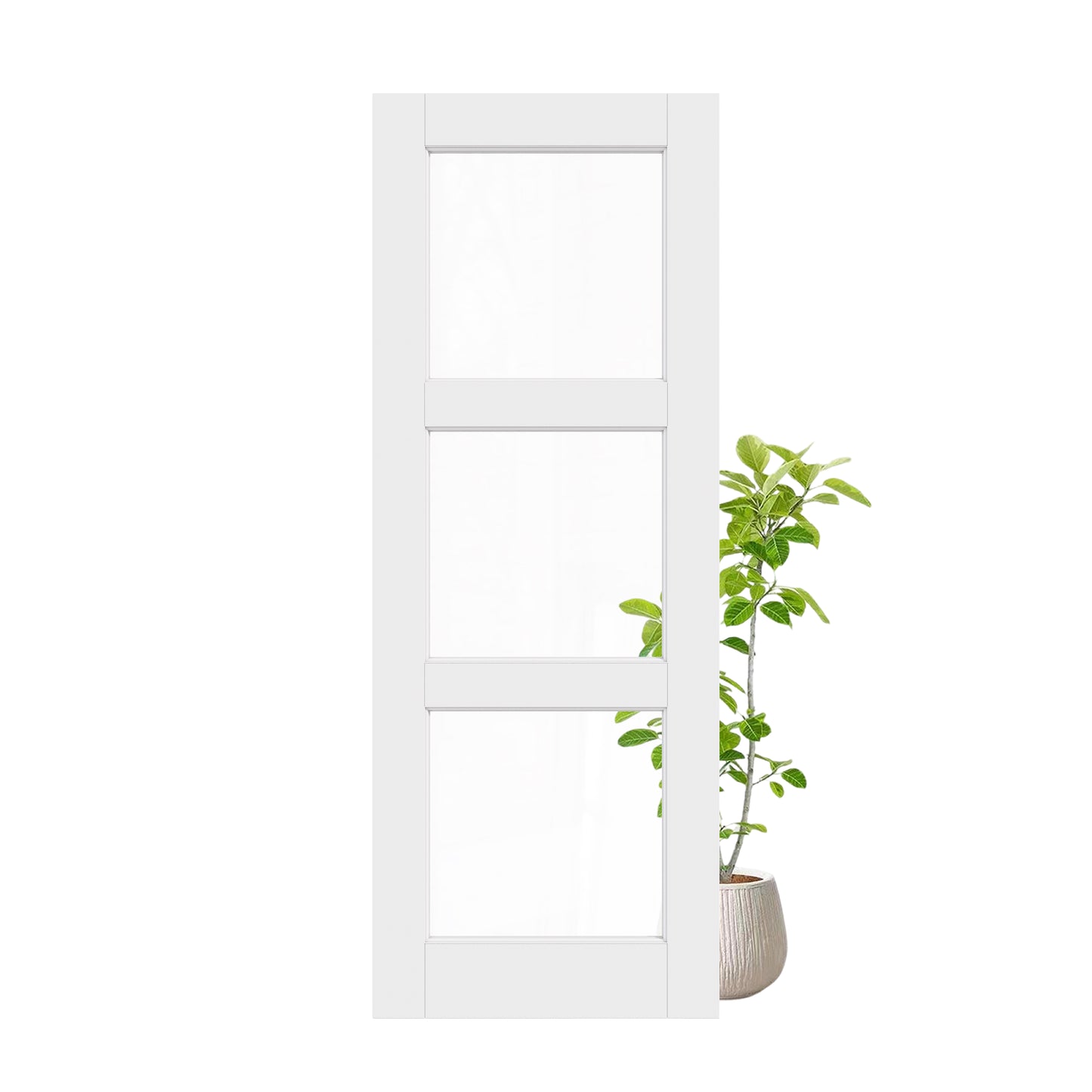 CRUTOP 3-Lite Clear Glass Interior Slab Door, White Prefinished Door with/without Prehung Kit, Paintable
