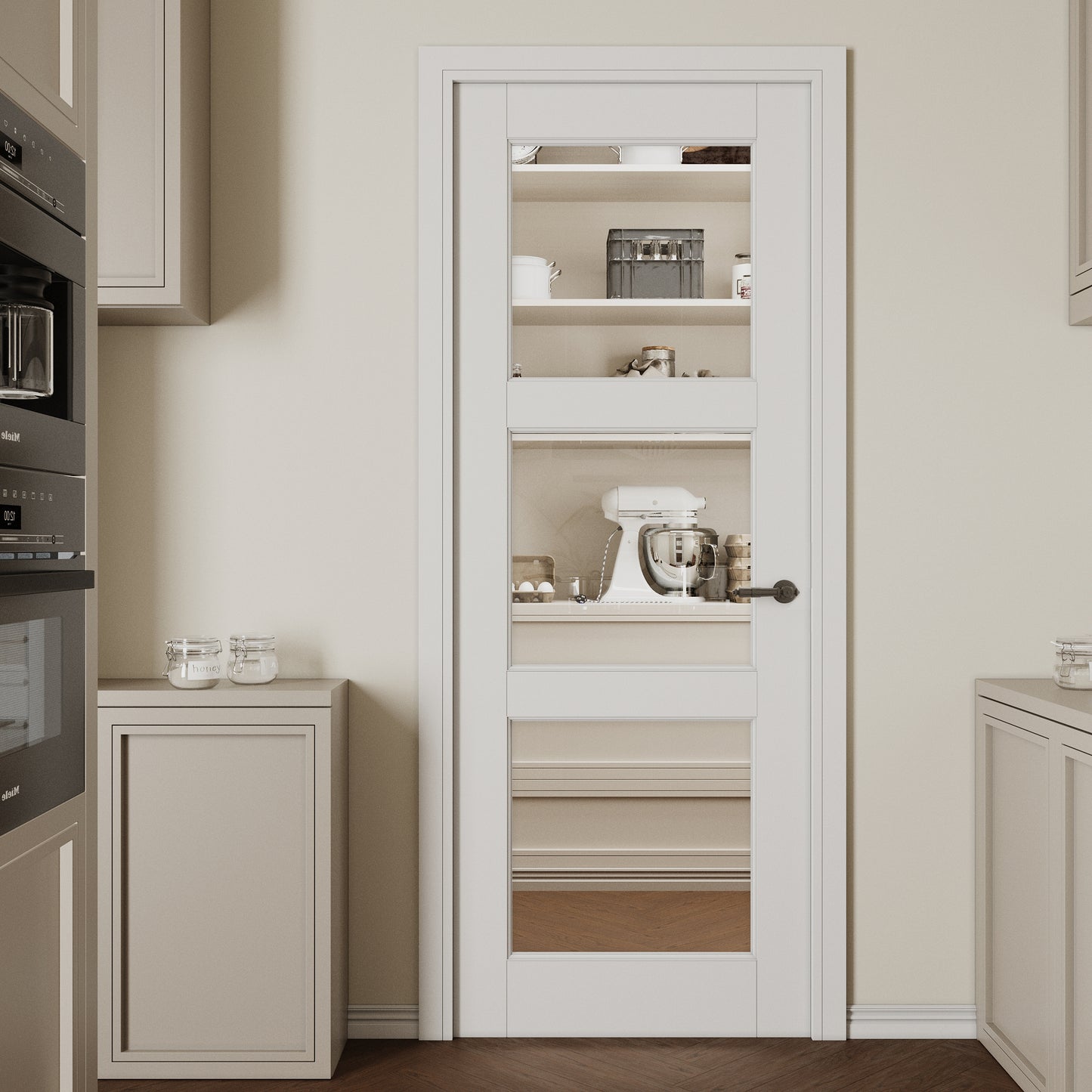 CRUTOP 3-Lite Clear Glass Interior Slab Door, White Prefinished Door with/without Prehung Kit, Paintable