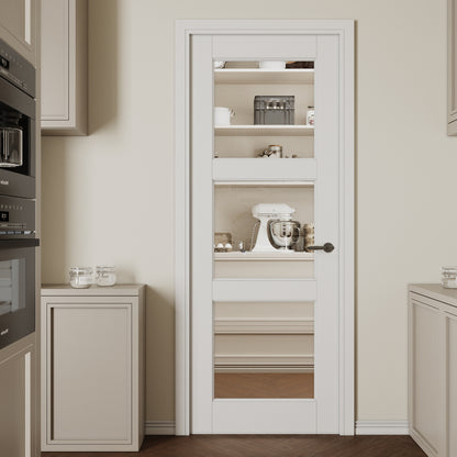 CRUTOP 3-Lite Clear Glass Interior Slab Door, White Prefinished Door with/without Prehung Kit, Paintable