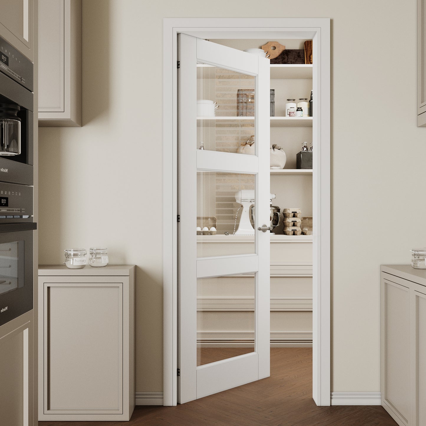 CRUTOP 3-Lite Clear Glass Interior Slab Door, White Prefinished Door with/without Prehung Kit, Paintable