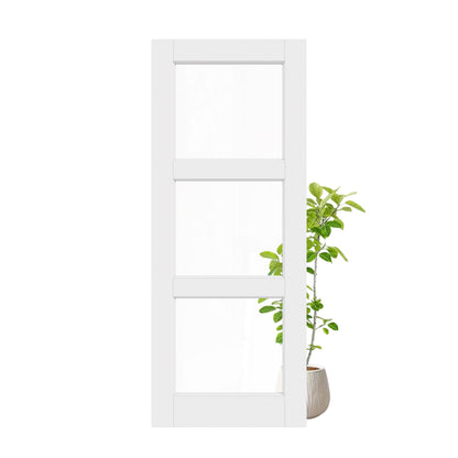 CRUTOP 3-Lite Clear Glass Interior Slab Door, White Prefinished Door with/without Prehung Kit, Paintable