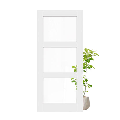 CRUTOP 3-Lite Clear Glass Interior Slab Door, White Prefinished Door with/without Prehung Kit, Paintable