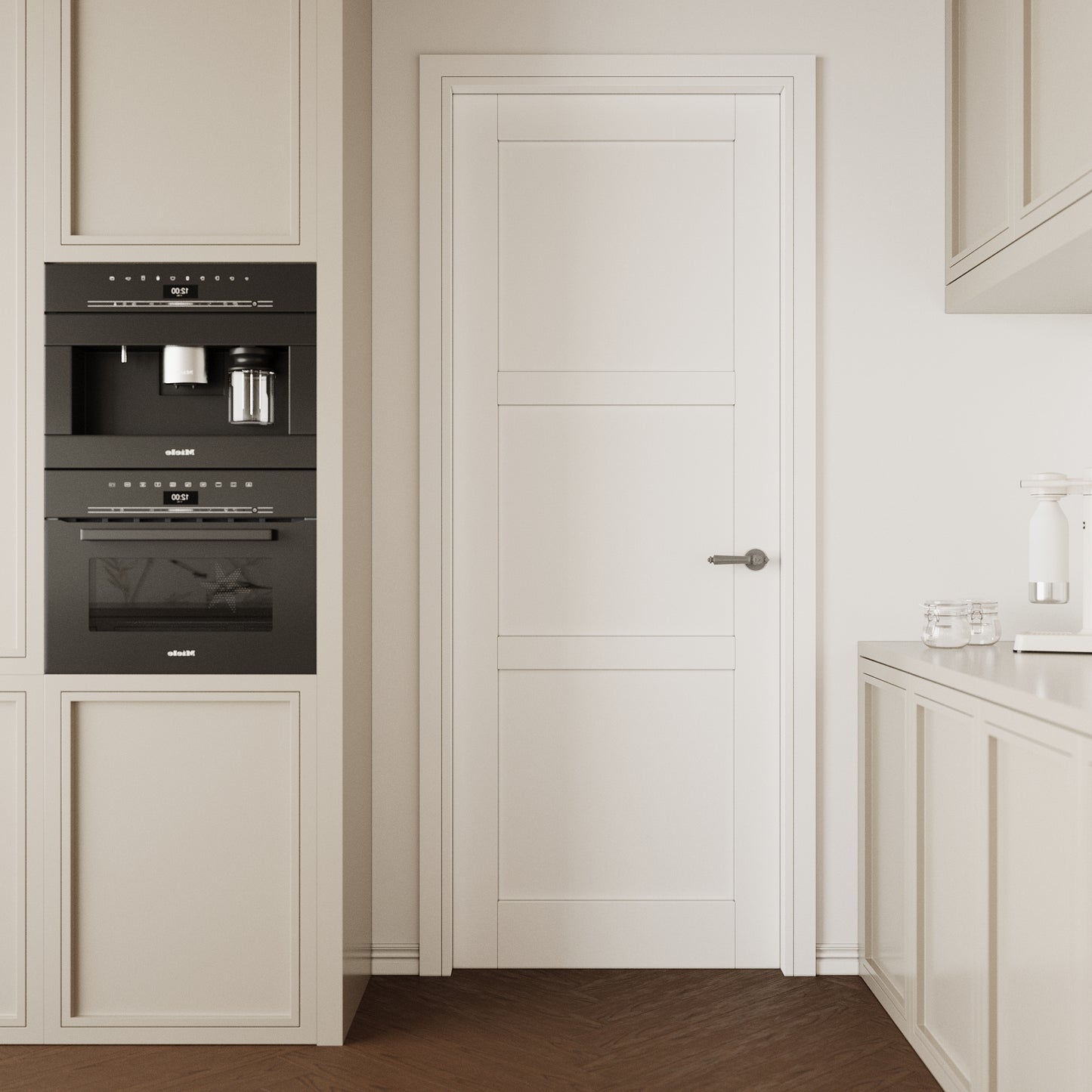 CRUTOP 3-Lite Solid Core MDF Panel Interior Slab Door, White Prefinished Door with/without Prehung Kit, Paintable