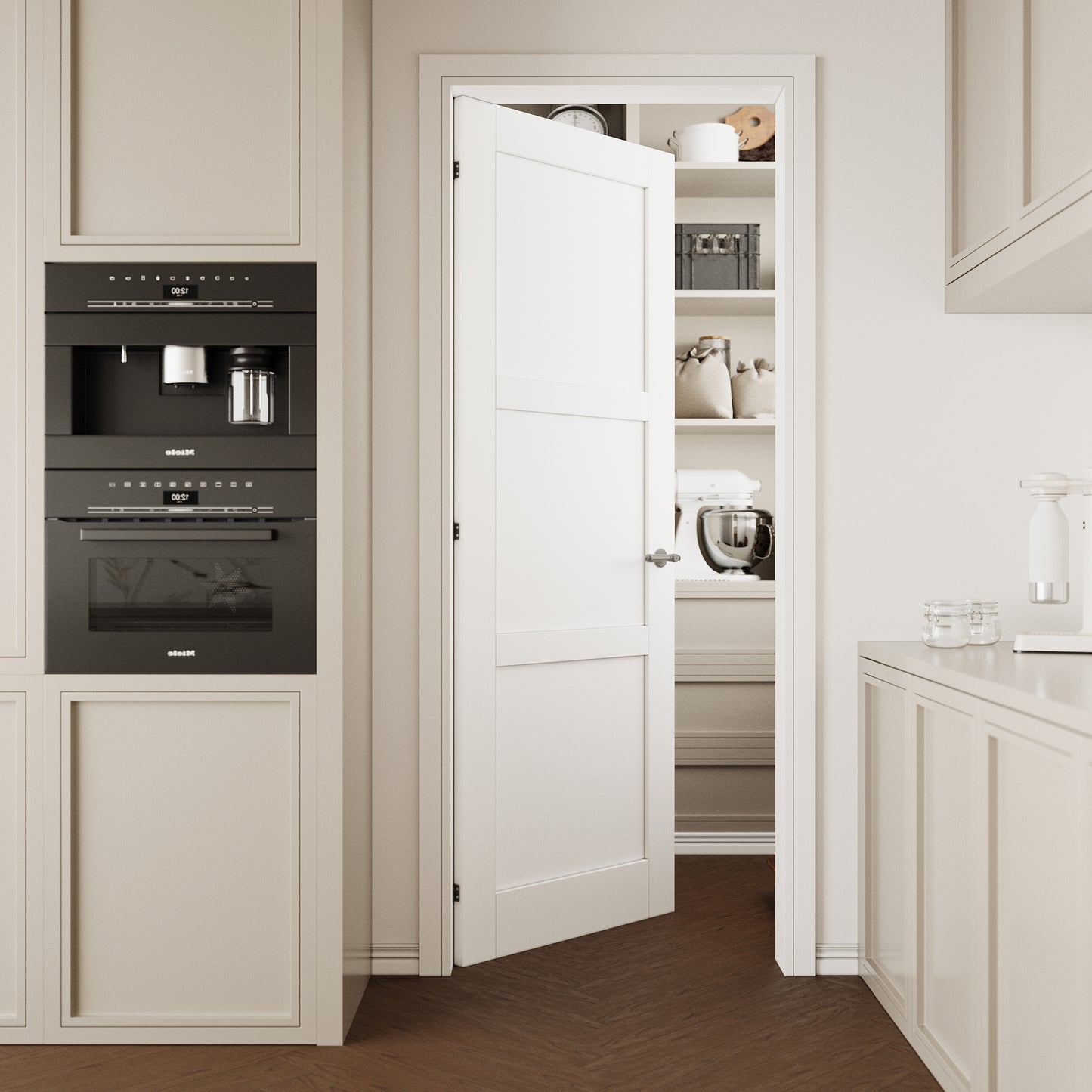 CRUTOP 3-Lite Solid Core MDF Panel Interior Slab Door, White Prefinished Door with/without Prehung Kit, Paintable