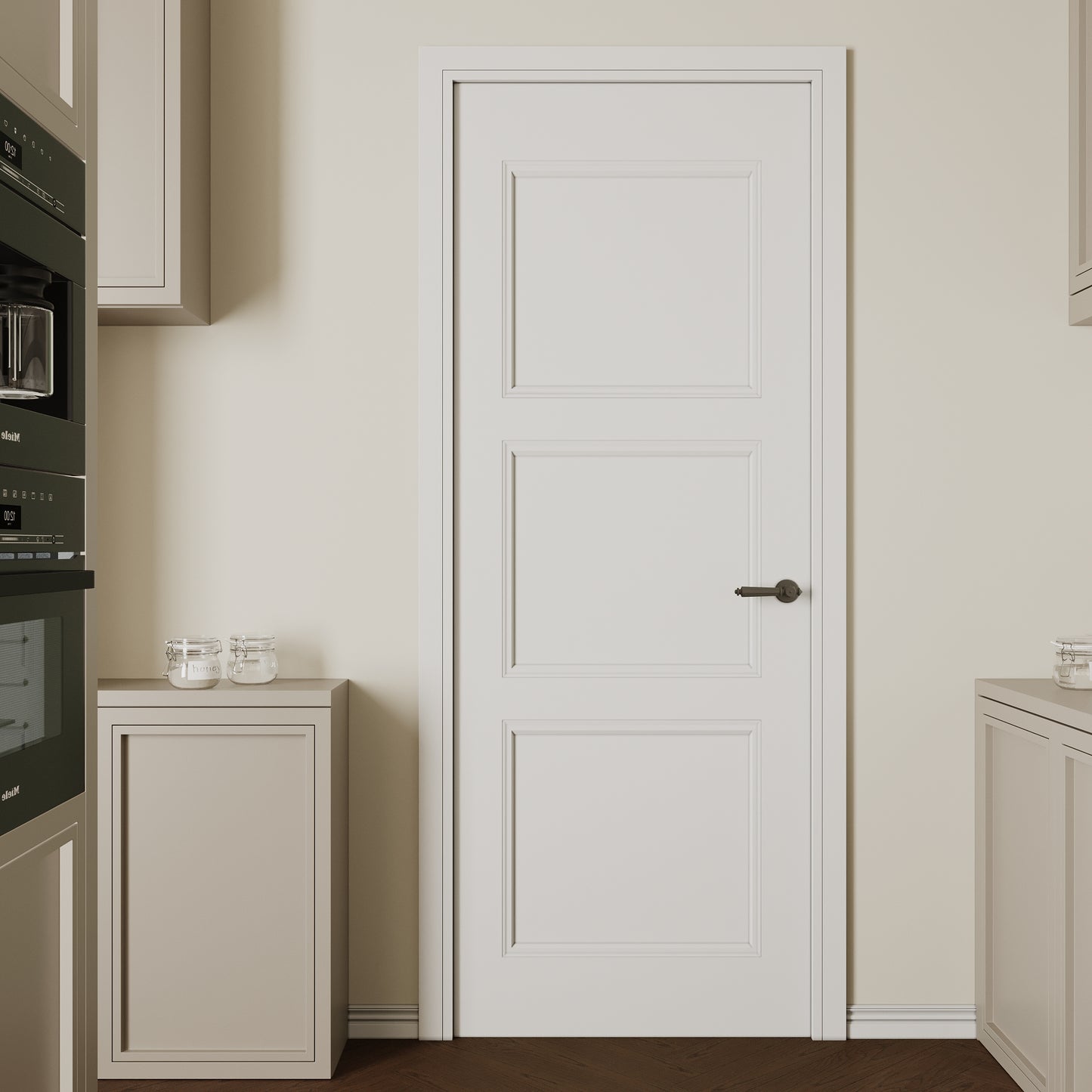 CRUTOP 3-Lite Solid Core Molded Panel Interior Slab Door, White Prefinished Door with/without Prehung Kit, Paintable