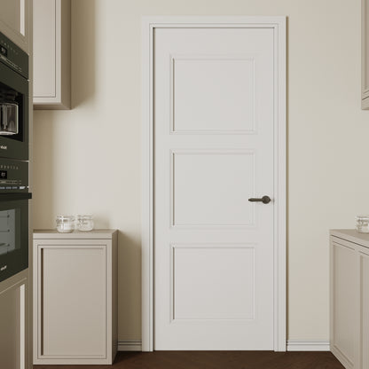 CRUTOP 3-Lite Solid Core Molded Panel Interior Slab Door, White Prefinished Door with/without Prehung Kit, Paintable