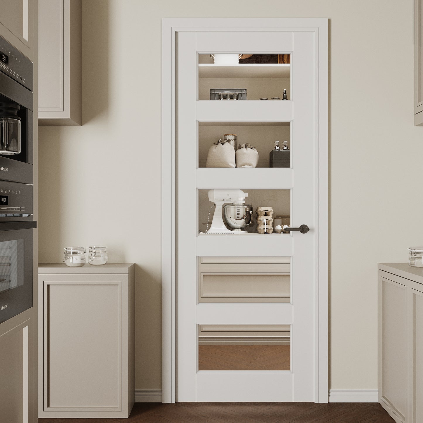 CRUTOP 5-Lite Clear Glass Interior Slab Door, White Prefinished Door with/without Prehung Kit, Paintable