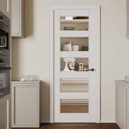 CRUTOP 5-Lite Clear Glass Interior Slab Door, White Prefinished Door with/without Prehung Kit, Paintable