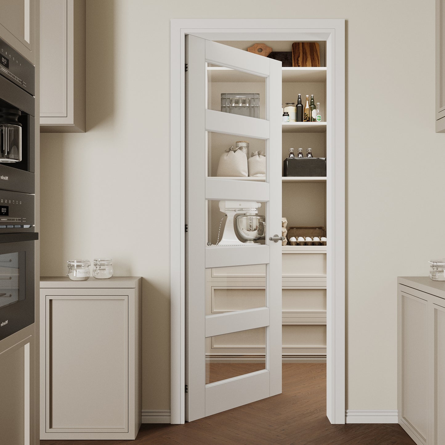 CRUTOP 5-Lite Clear Glass Interior Slab Door, White Prefinished Door with/without Prehung Kit, Paintable