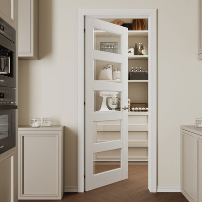 CRUTOP 5-Lite Clear Glass Interior Slab Door, White Prefinished Door with/without Prehung Kit, Paintable