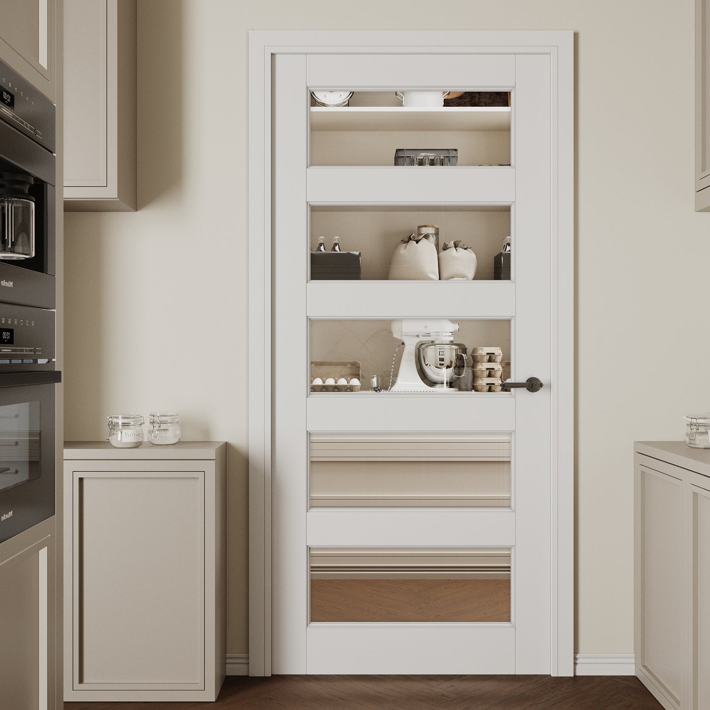 CRUTOP 5-Lite Clear Glass Interior Slab Door, White Prefinished Door with/without Prehung Kit, Paintable