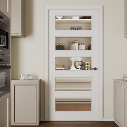CRUTOP 5-Lite Clear Glass Interior Slab Door, White Prefinished Door with/without Prehung Kit, Paintable