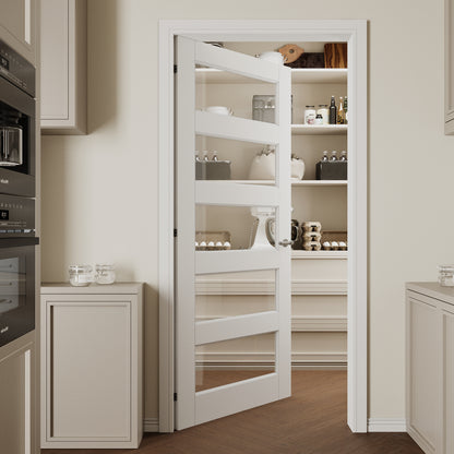 CRUTOP 5-Lite Clear Glass Interior Slab Door, White Prefinished Door with/without Prehung Kit, Paintable