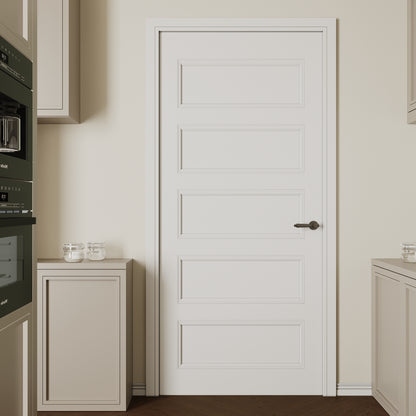 CRUTOP 5-Lite Solid Core Molded Panel Interior Slab Door, White Prefinished Door with/without Prehung Kit, Paintable