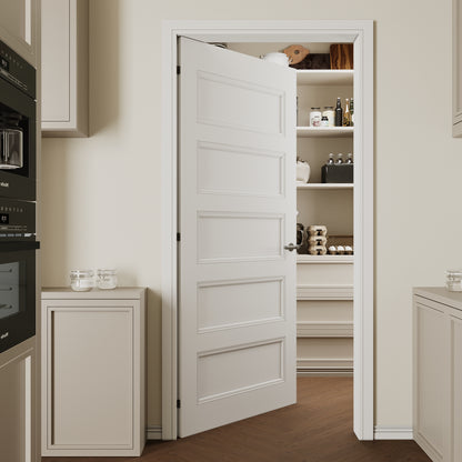 CRUTOP 5-Lite Solid Core Molded Panel Interior Slab Door, White Prefinished Door with/without Prehung Kit, Paintable