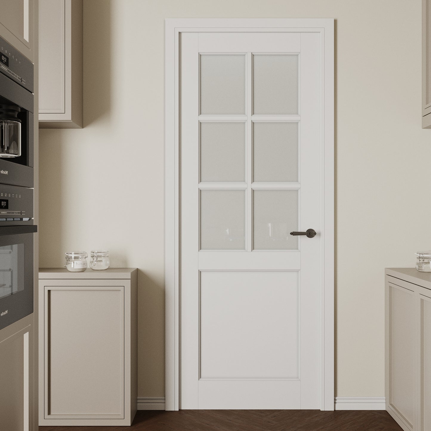 CRUTOP 6-Lite Frosted Glass Interior Slab Door, White Prefinished Door with/without Prehung Kit, Paintable