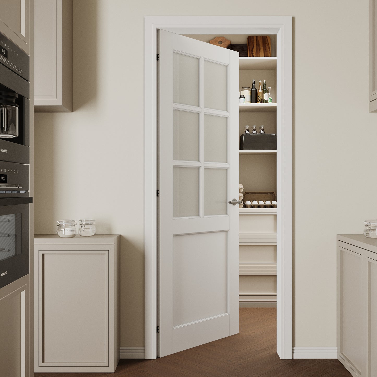 CRUTOP 6-Lite Frosted Glass Interior Slab Door, White Prefinished Door with/without Prehung Kit, Paintable