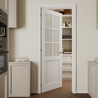 CRUTOP 6-Lite Frosted Glass Interior Slab Door, White Prefinished Door with/without Prehung Kit, Paintable