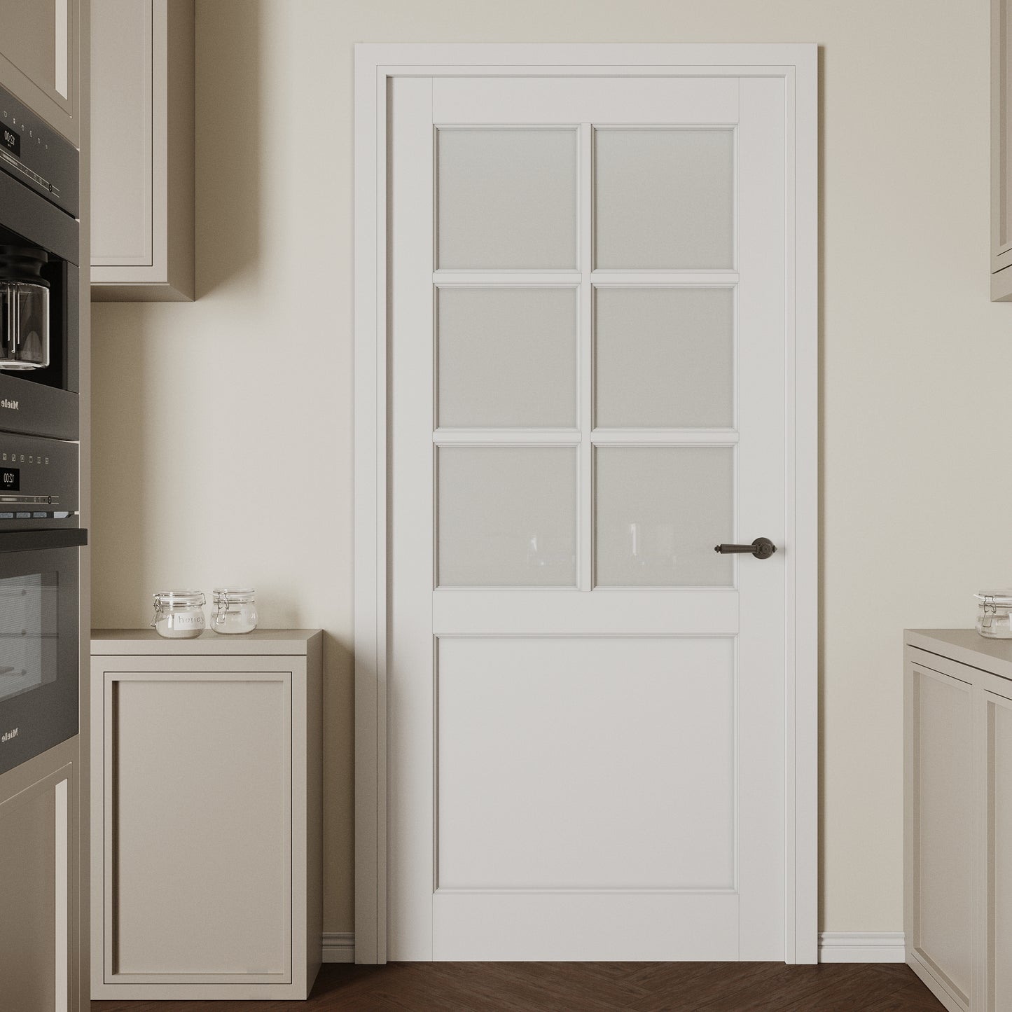 CRUTOP 6-Lite Frosted Glass Interior Slab Door, White Prefinished Door with/without Prehung Kit, Paintable