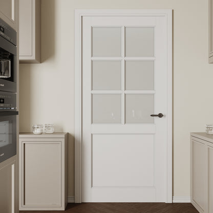CRUTOP 6-Lite Frosted Glass Interior Slab Door, White Prefinished Door with/without Prehung Kit, Paintable